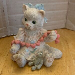 Calico kittens by Enesco Adorable White Cat Figurine with Pink Hearts Vintage
